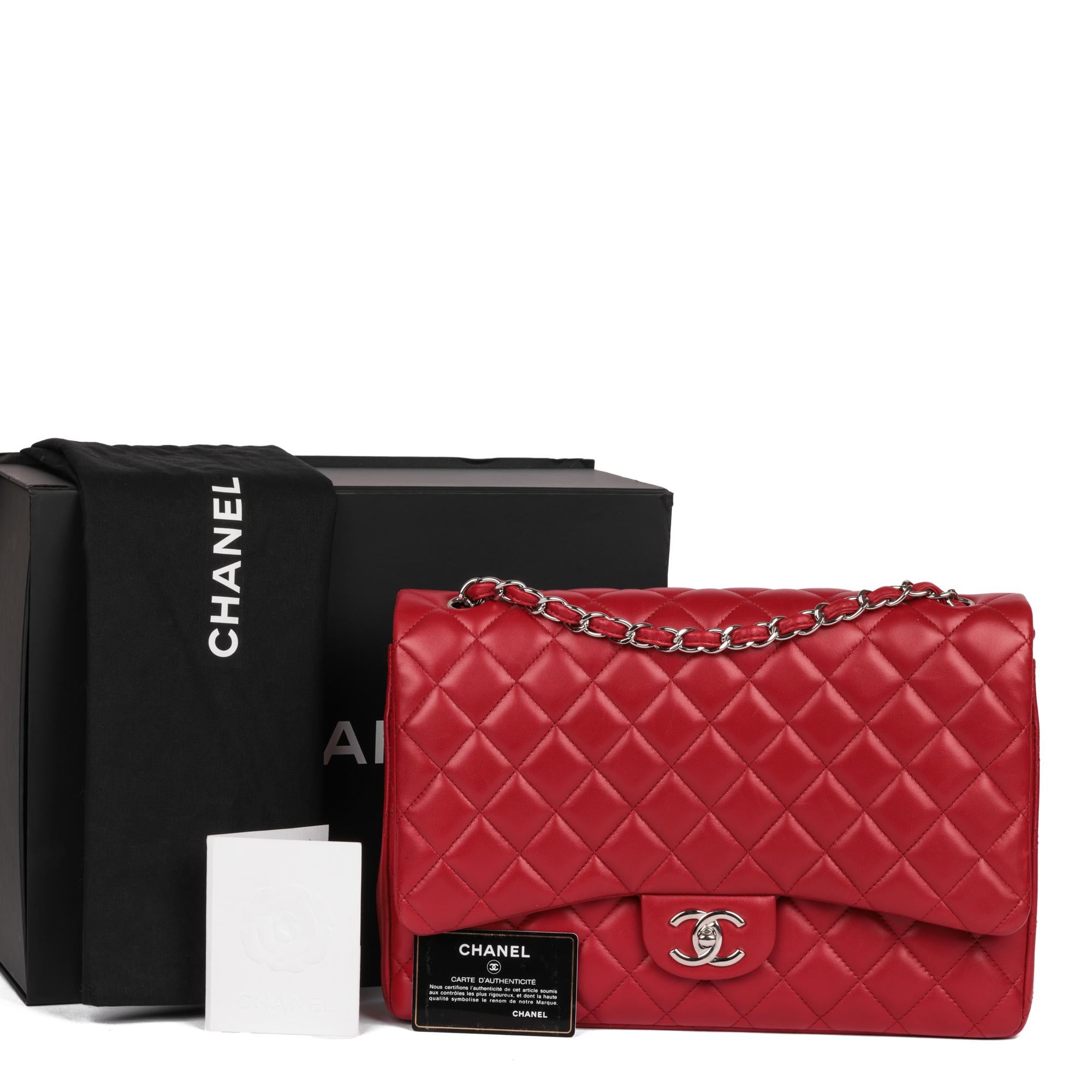 CHANEL Red Quilted Lambskin Leather Maxi Classic Double Flap Bag 9