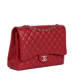 CHANEL Red Quilted Lambskin Leather Maxi Classic Double Flap Bag