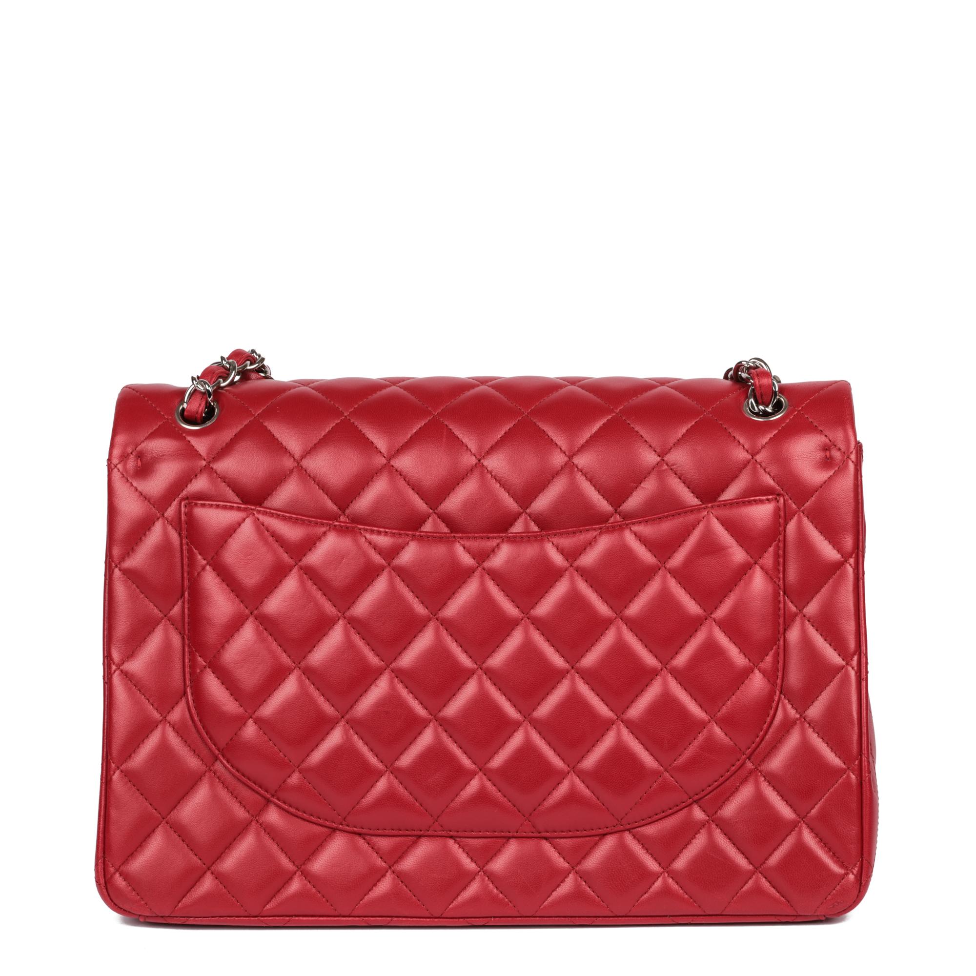CHANEL Red Quilted Lambskin Leather Maxi Classic Double Flap Bag 1