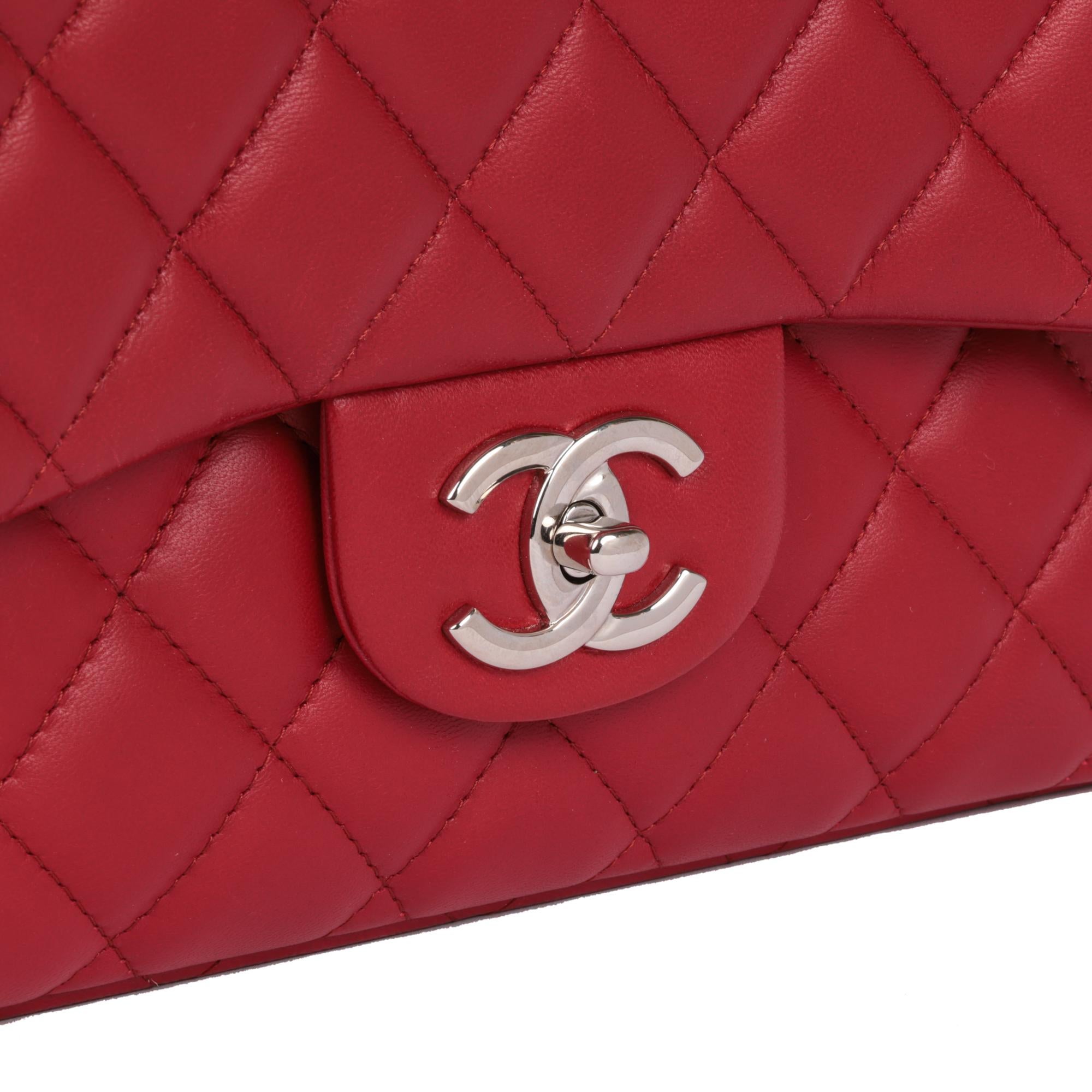 CHANEL Red Quilted Lambskin Leather Maxi Classic Double Flap Bag 3