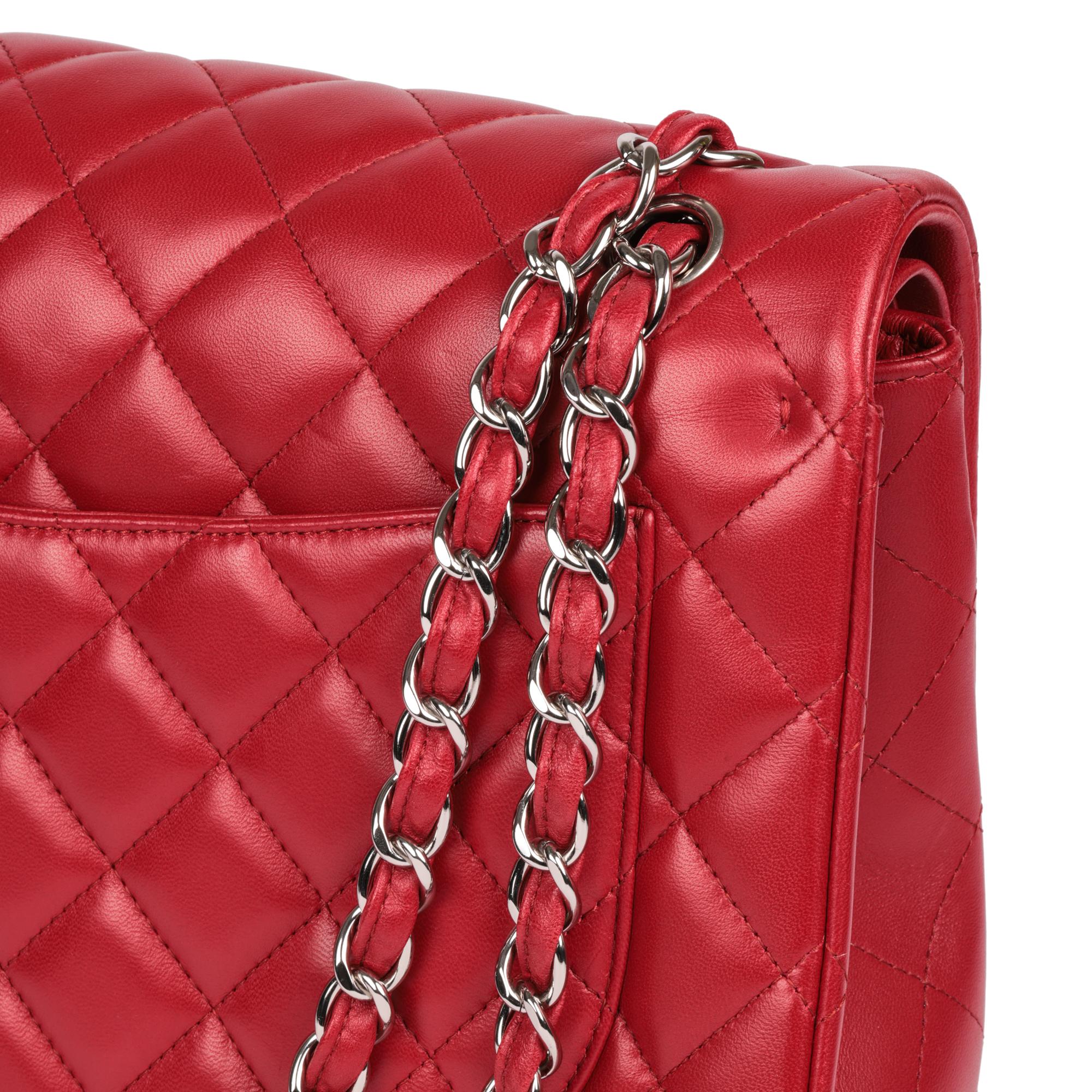 CHANEL Red Quilted Lambskin Leather Maxi Classic Double Flap Bag 4