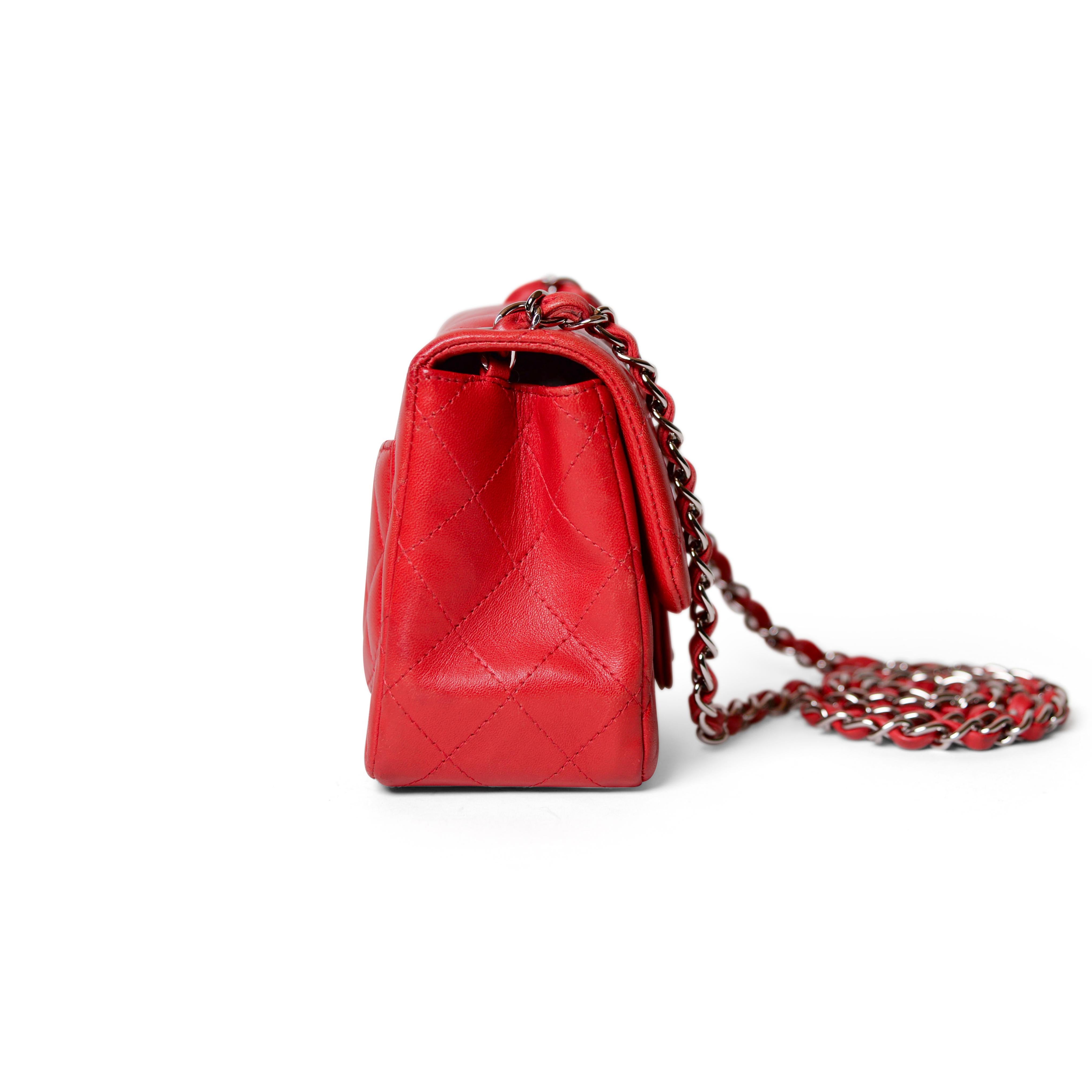 Women's Chanel Red Quilted Lambskin Leather Mini Flap Bag