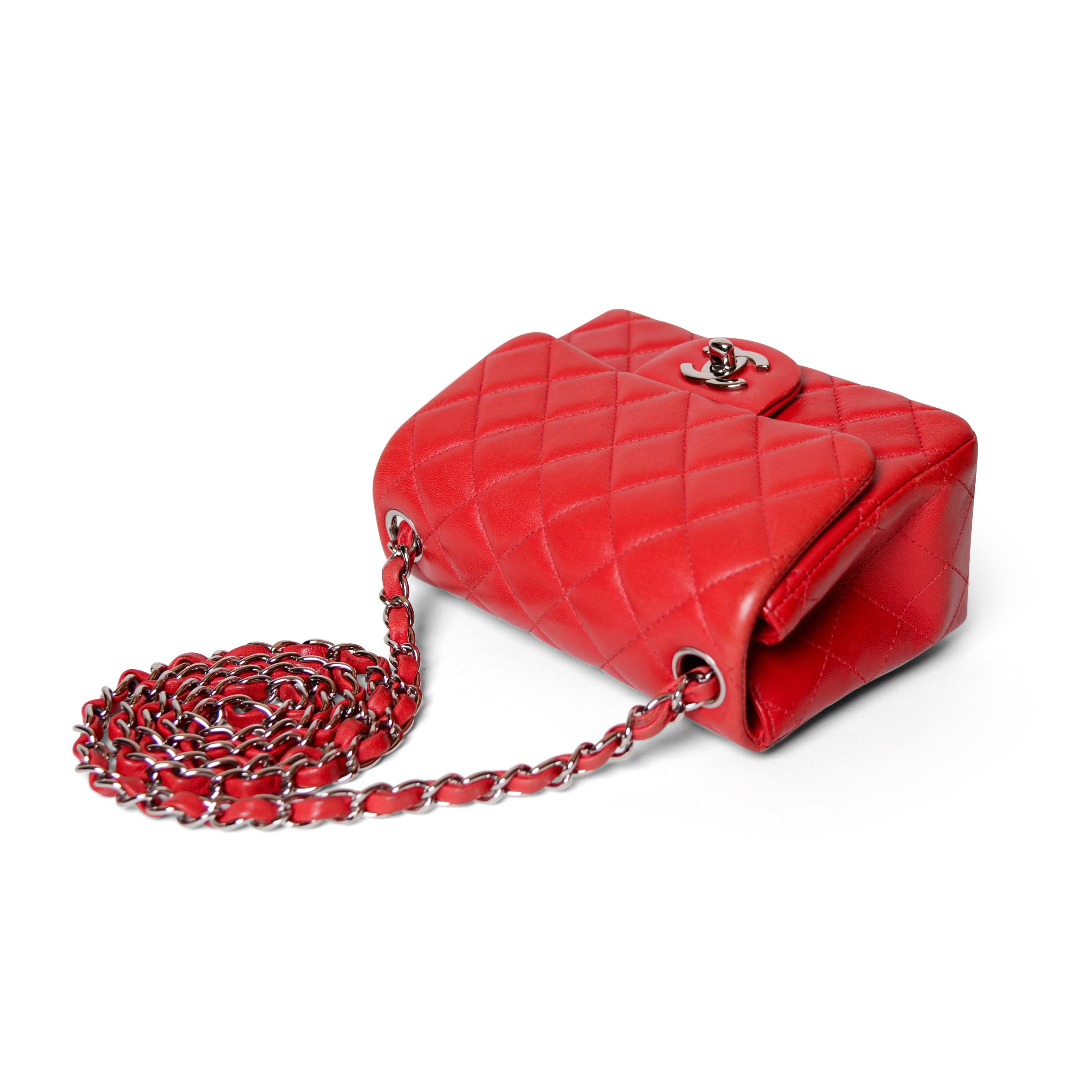 Chanel Red Quilted Lambskin Leather Mini Flap Bag 1