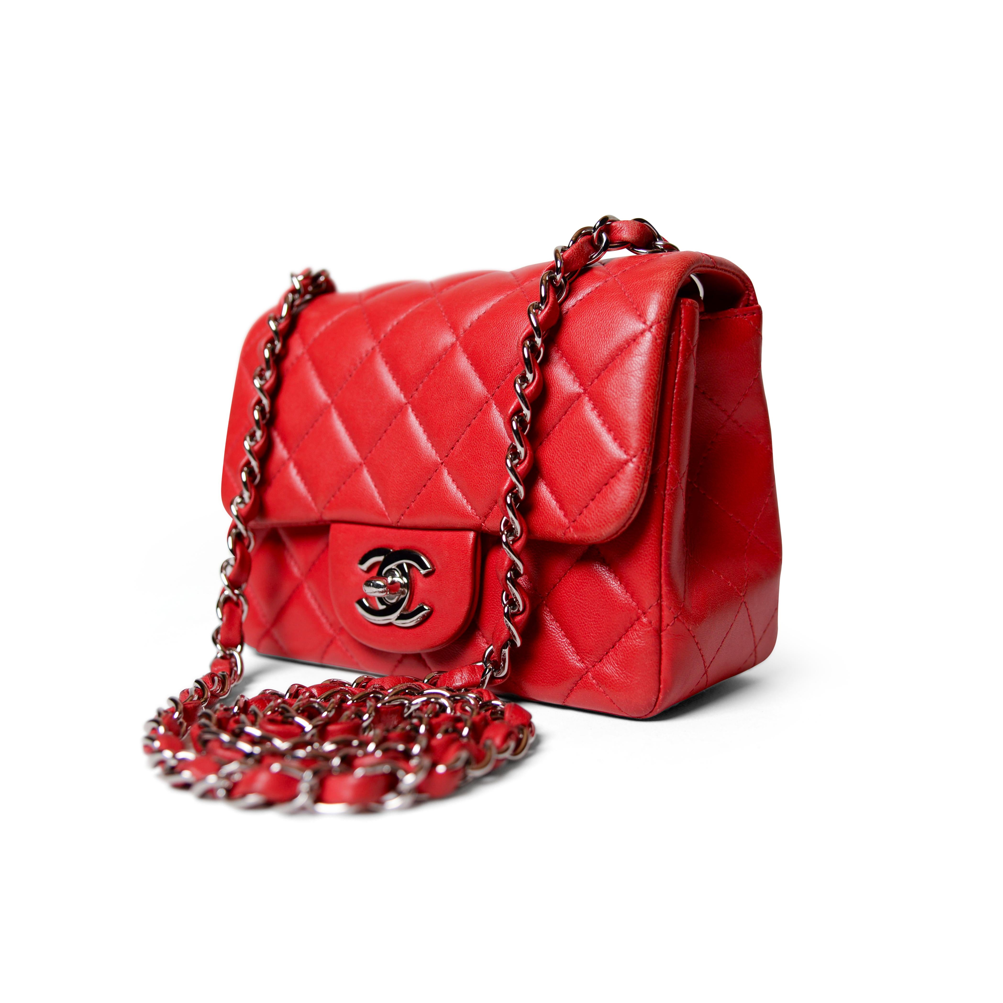 Chanel Red Quilted Lambskin Leather Mini Flap Bag 2