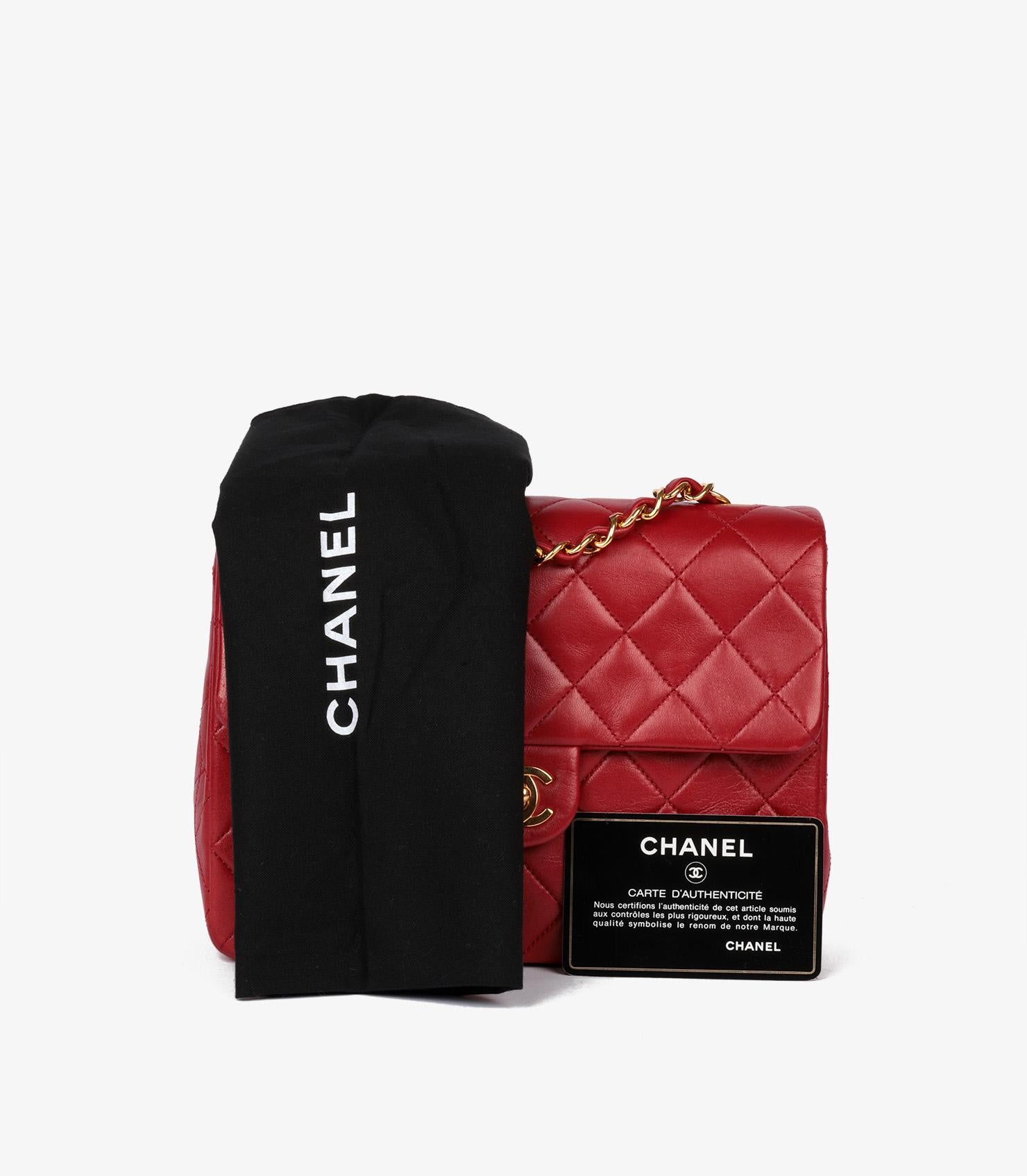 Chanel Red Quilted Lambskin Leather Square Mini Flap Bag 9