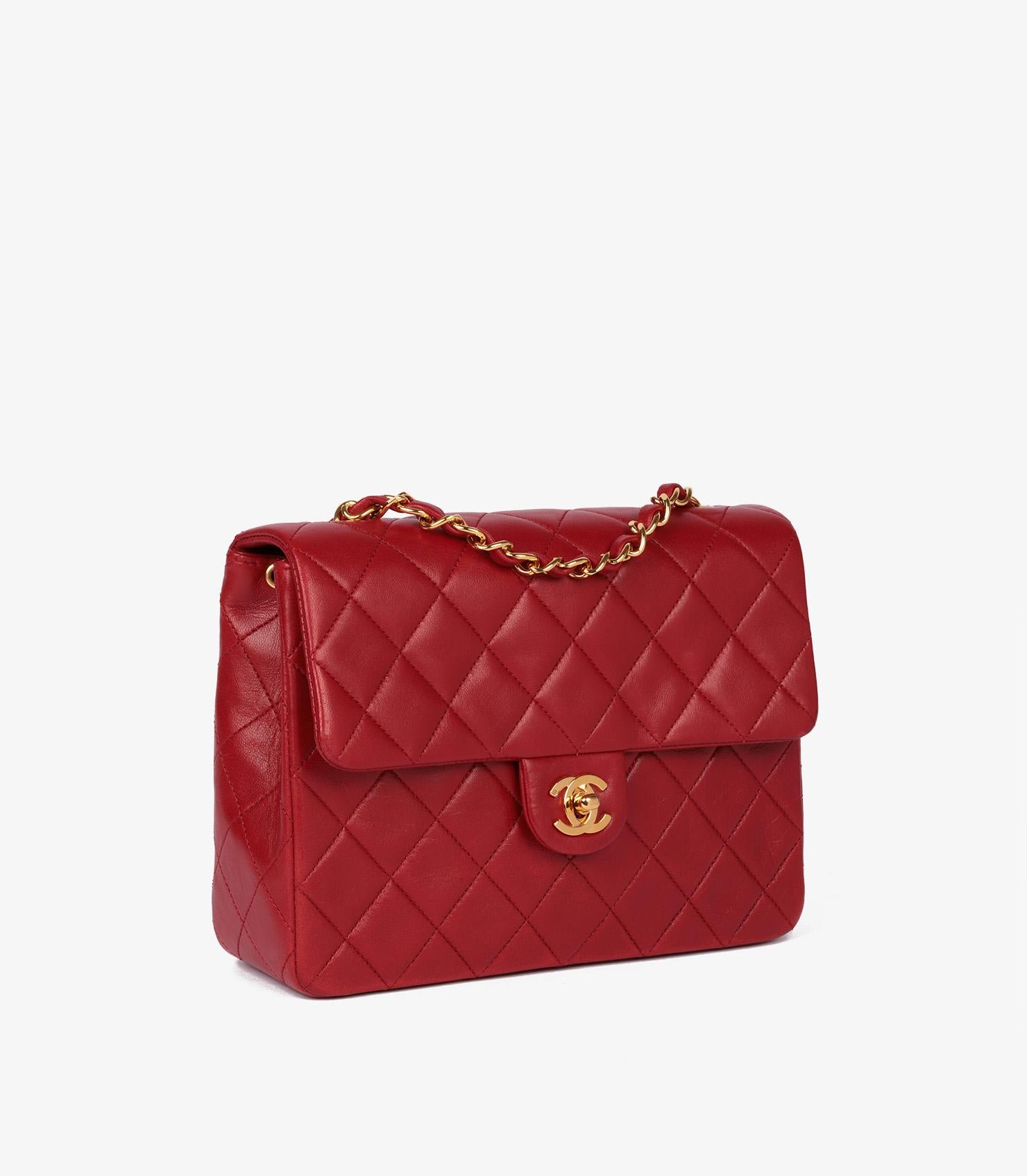 Chanel Red Quilted Lambskin Leather Square Mini Flap Bag In Excellent Condition In Bishop's Stortford, Hertfordshire