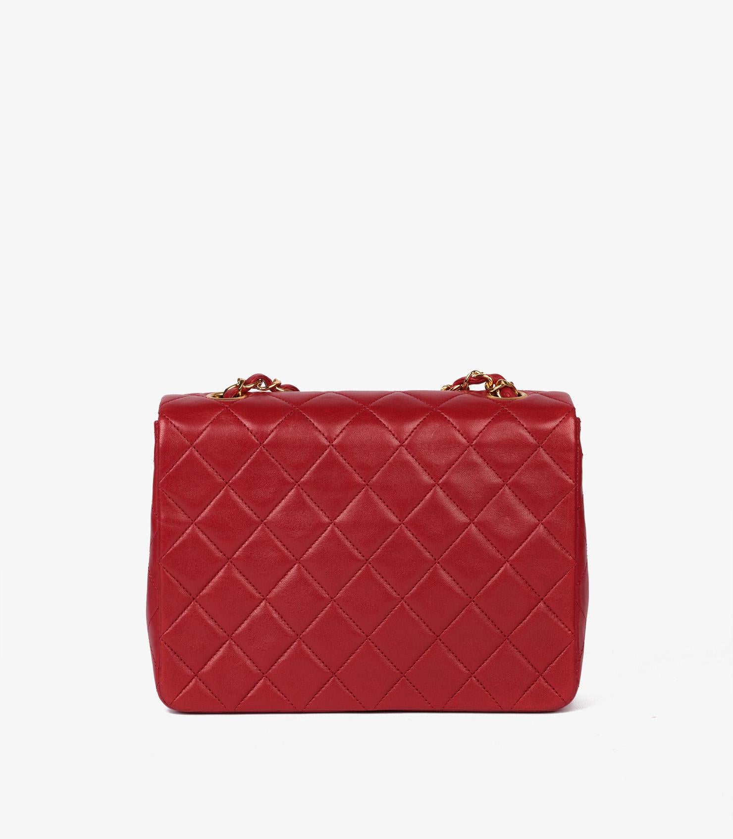 Chanel Red Quilted Lambskin Leather Square Mini Flap Bag 2