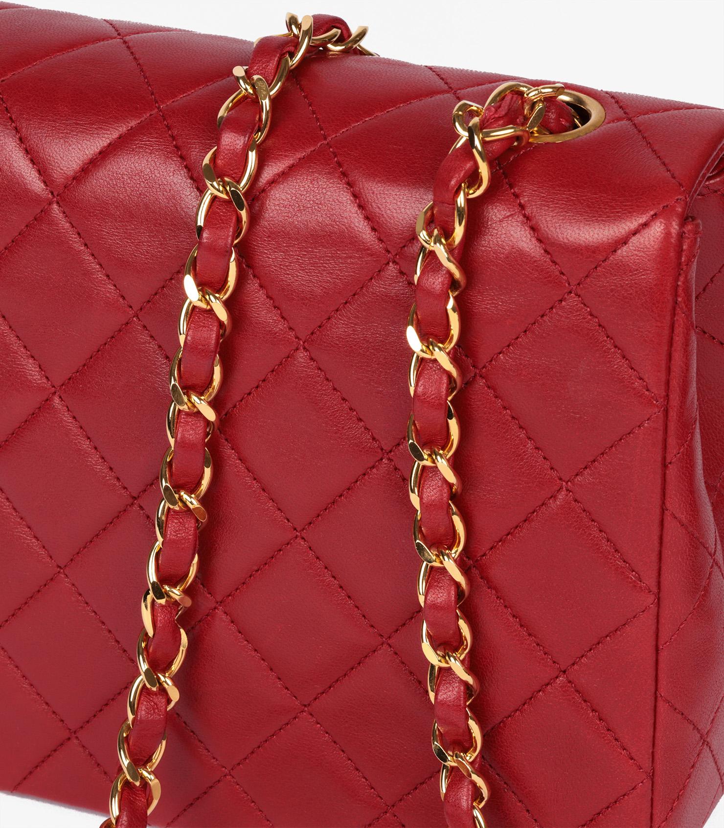 Chanel Red Quilted Lambskin Leather Square Mini Flap Bag 5