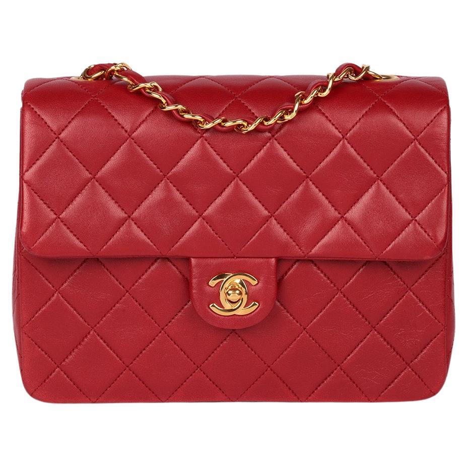 Chanel Red Quilted Lambskin Leather Square Mini Flap Bag