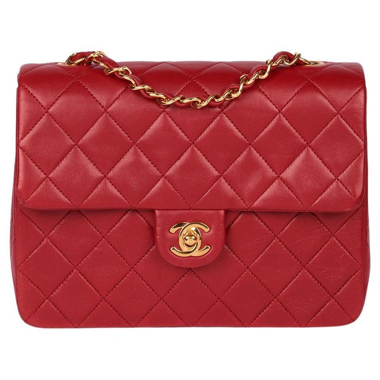 Chanel Red Quilted Lambskin Leather Square Mini Flap Bag For Sale at 1stDibs