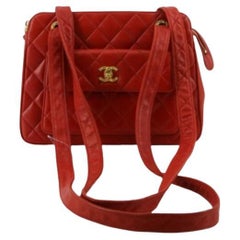 Chanel Red Quilted Lambskin Leather Vintage CC Front Pocket Shoulder Bag Chanel Red Quilted Lambskin Leather Vintage CC Front Pocket Shoulder Bag