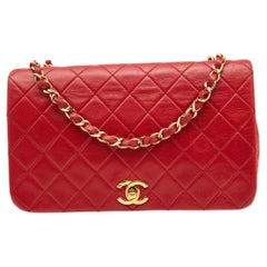 Chanel Red Quilted Lambskin Leather Vintage Flap Shoulder Bag Chanel Red Quilted Lambskin Leather Vintage Flap Shoulder Bag
