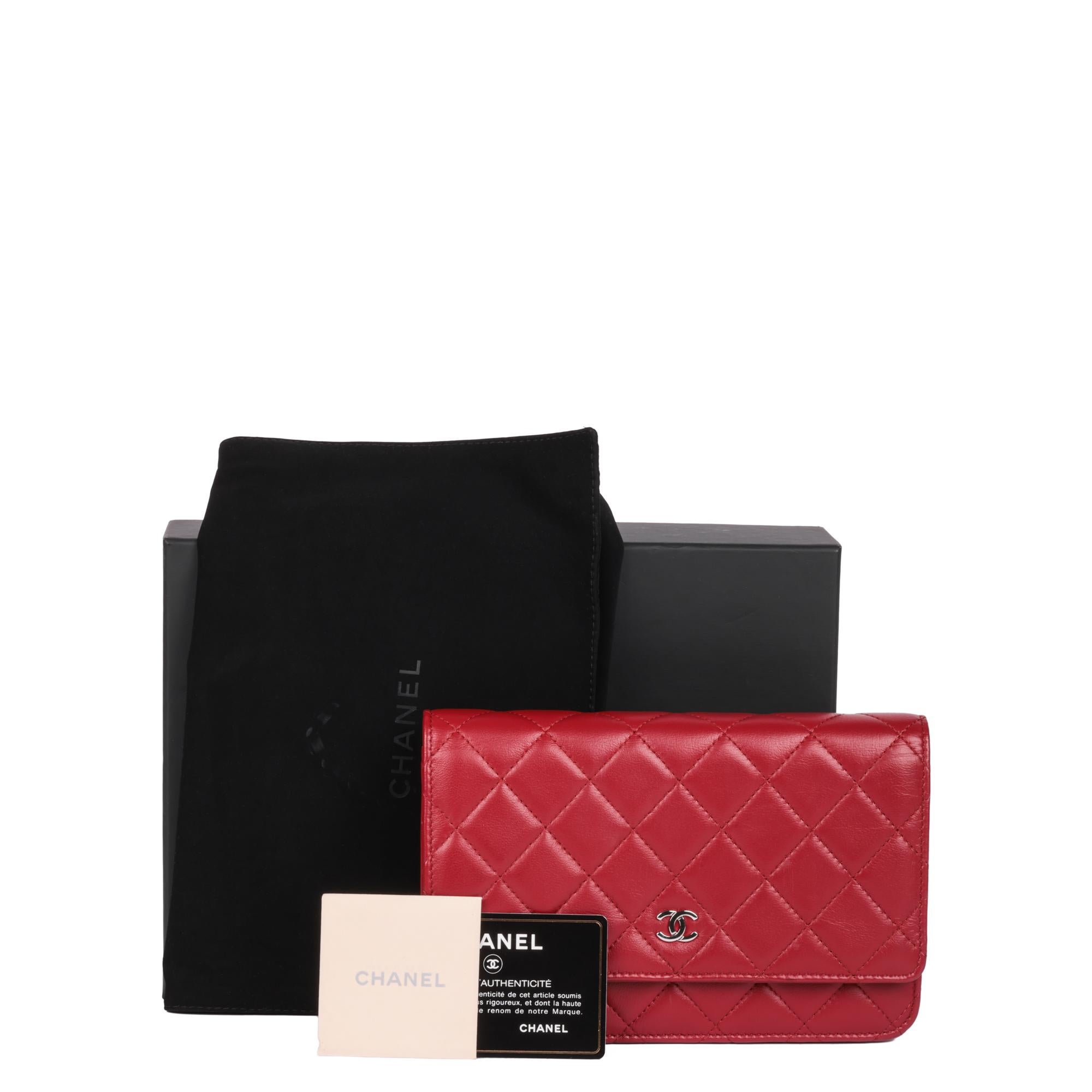 CHANEL Red Quilted Lambskin Leather Wallet-on-Chain WOC 5