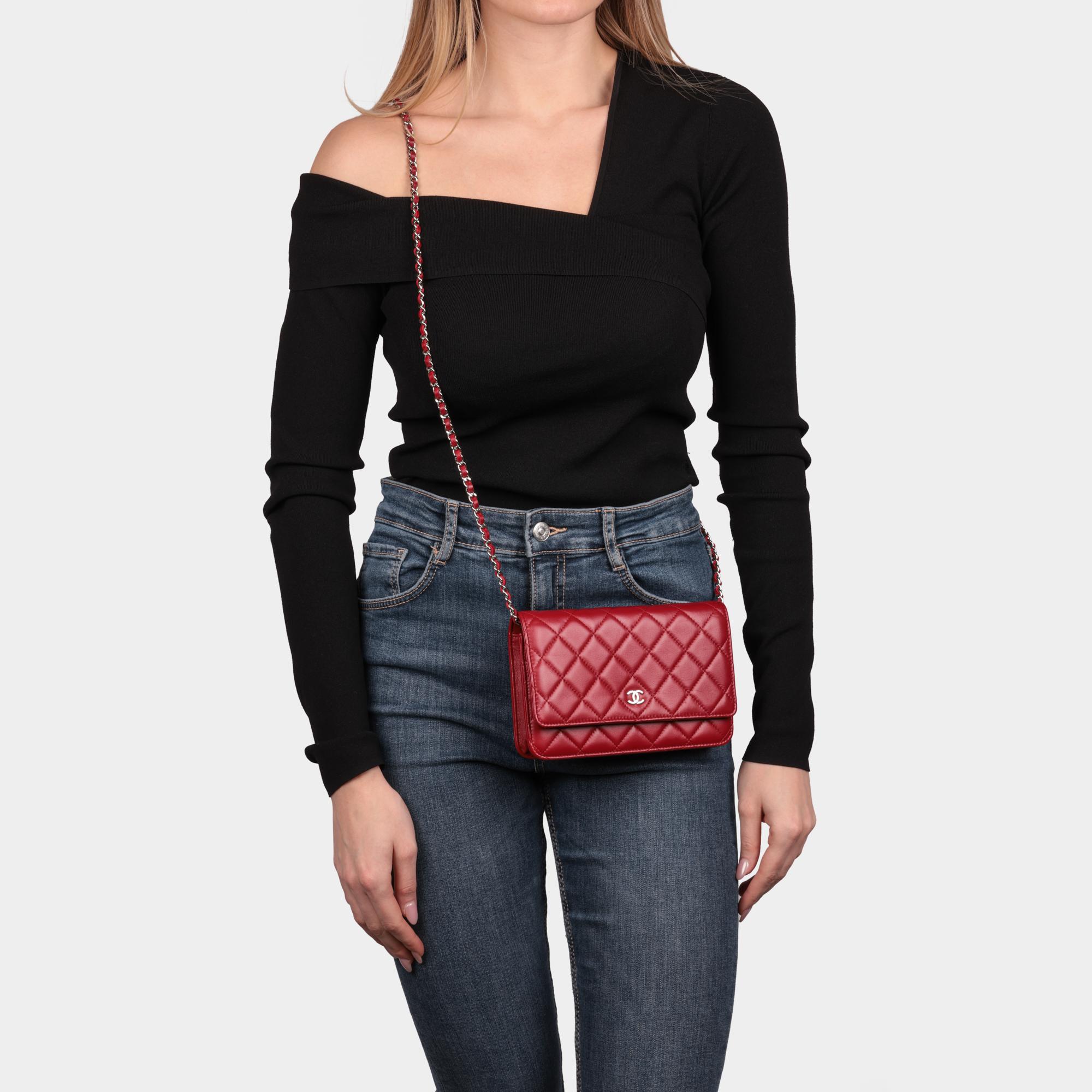 CHANEL Red Quilted Lambskin Leather Wallet-on-Chain WOC 6