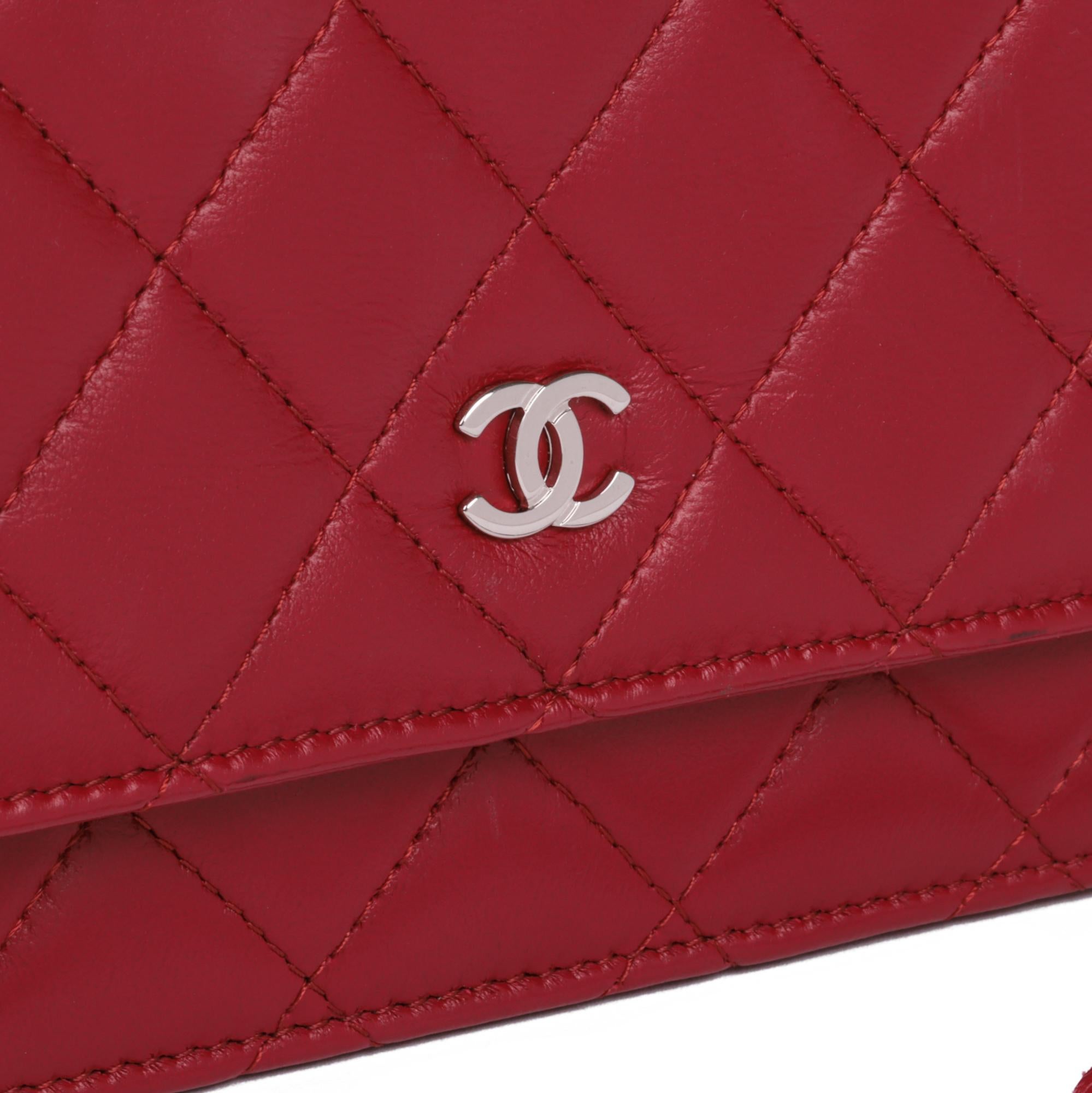 Women's CHANEL Red Quilted Lambskin Leather Wallet-on-Chain WOC