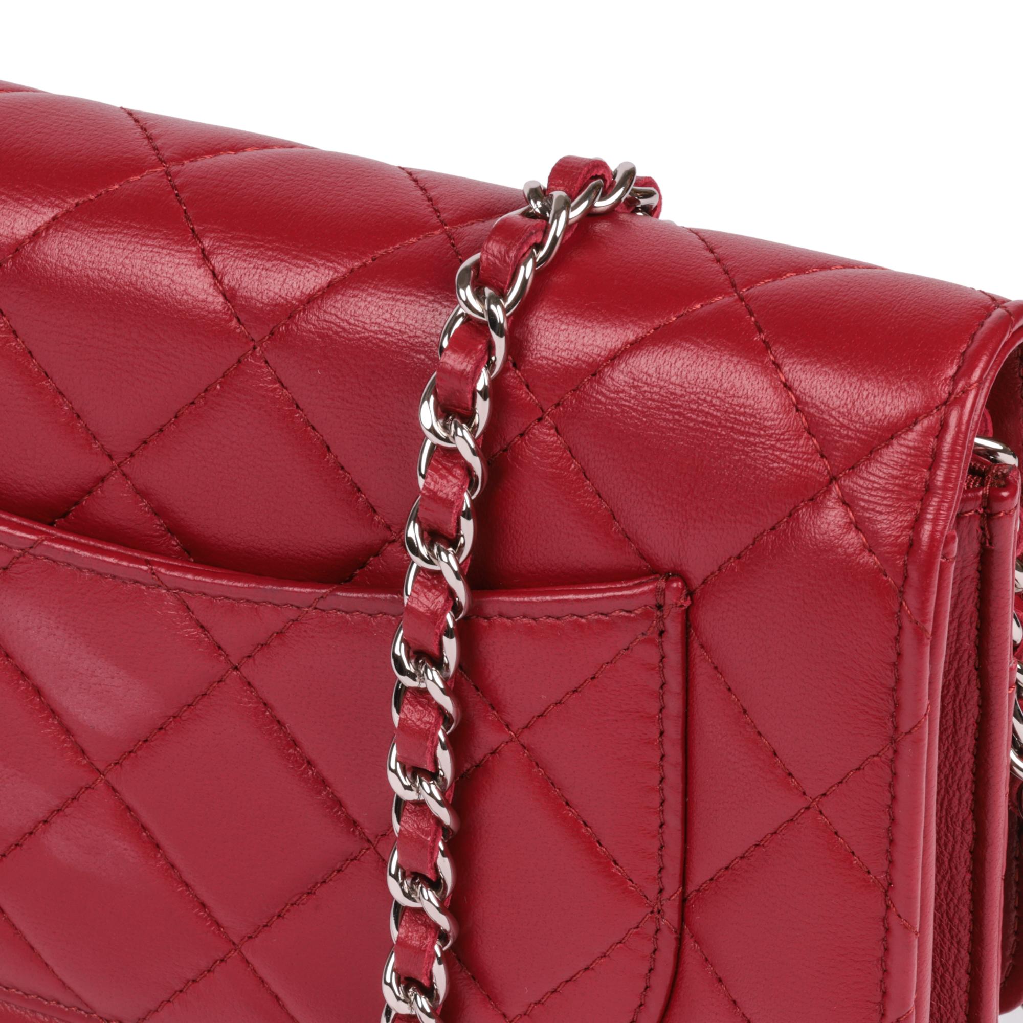 CHANEL Red Quilted Lambskin Leather Wallet-on-Chain WOC 1