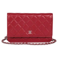 CHANEL Red Quilted Lambskin Leather Wallet-on-Chain WOC