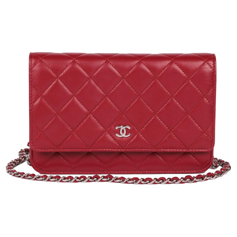 CHANEL Red Quilted Lambskin Leather Wallet-on-Chain WOC For Sale