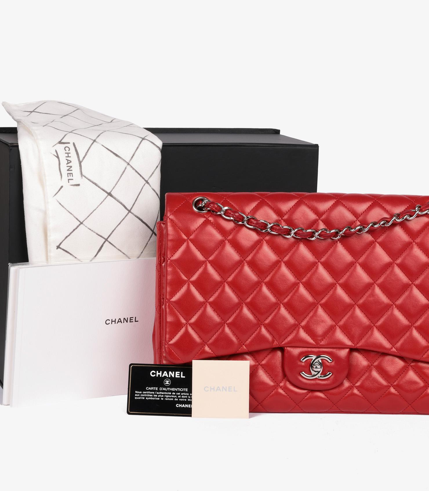Chanel Red Quilted Lambskin Maxi Classic Single Flap Bag For Sale 8
