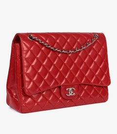 Chanel Red Quilted Lambskin Maxi Classic Single Flap Bag