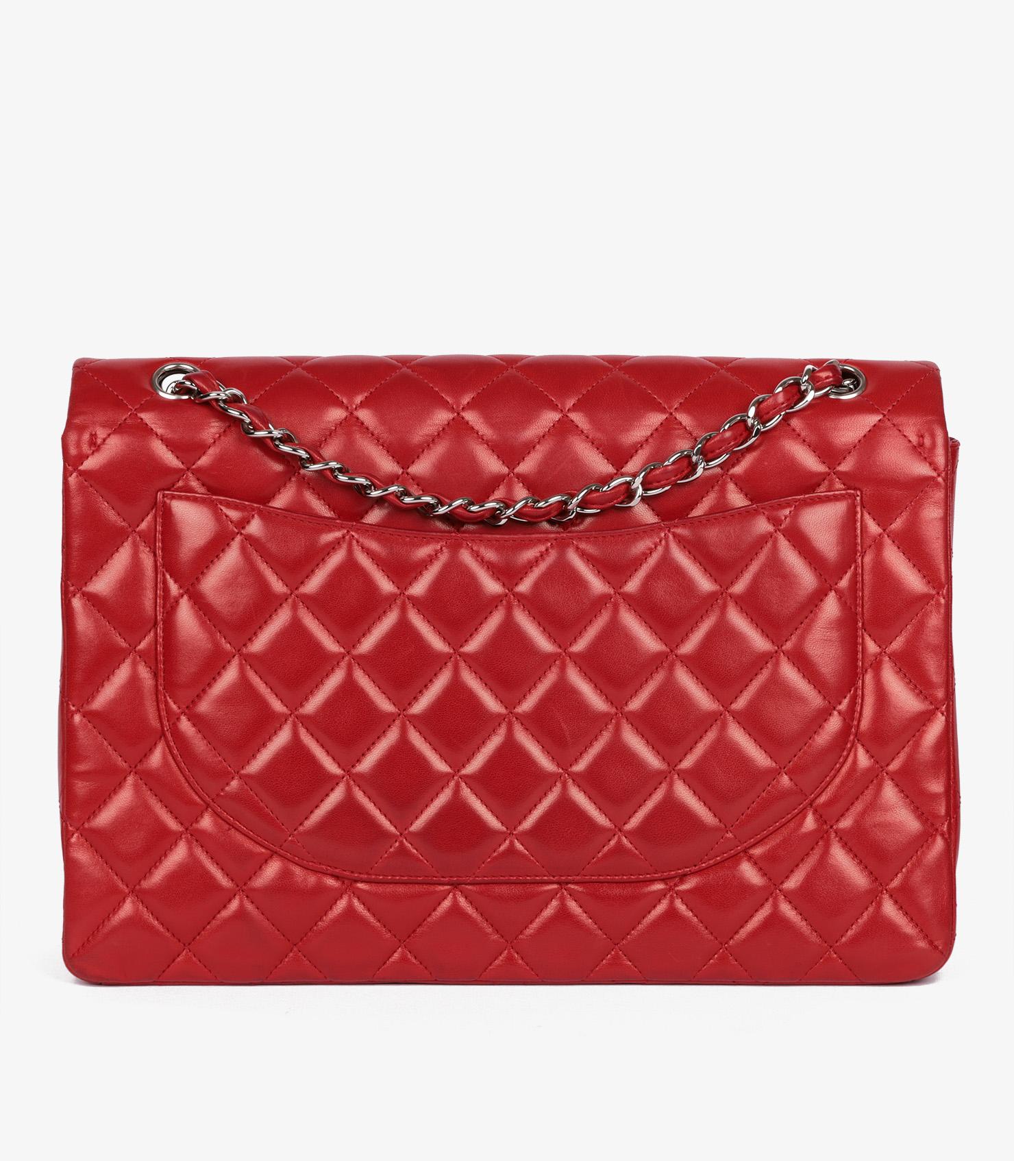 Chanel Red Quilted Lambskin Maxi Classic Single Flap Bag For Sale 1
