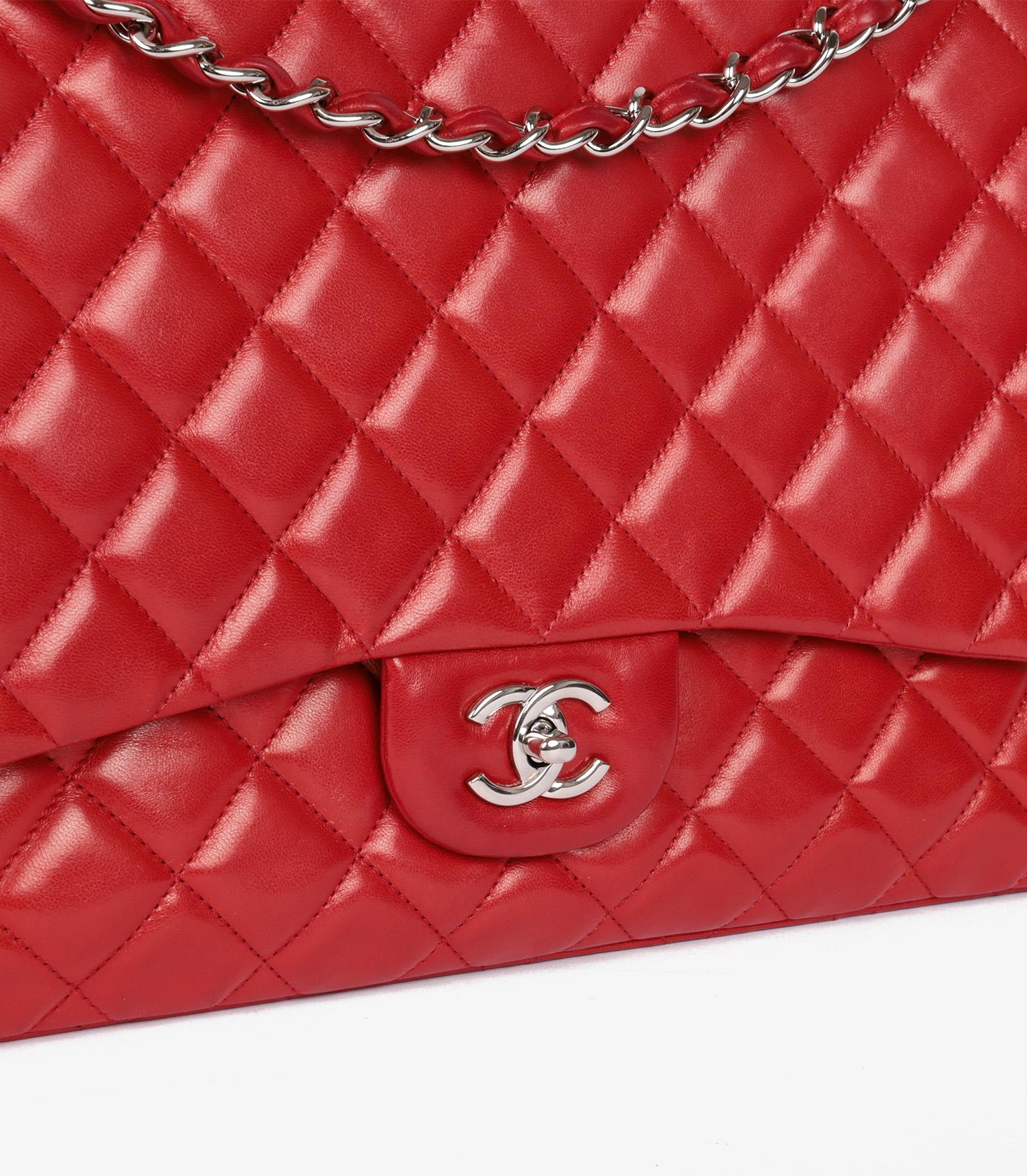 Chanel Red Quilted Lambskin Maxi Classic Single Flap Bag For Sale 3