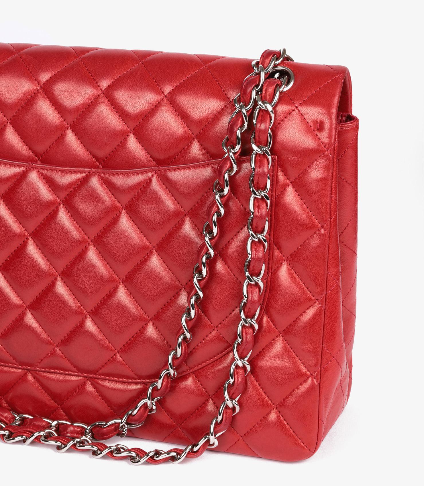 Chanel Red Quilted Lambskin Maxi Classic Single Flap Bag For Sale 4