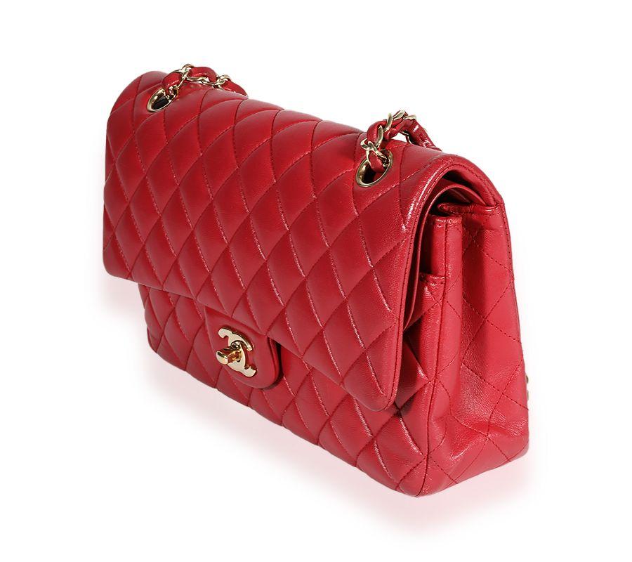 Chanel Red Quilted Lambskin Medium Classic Double Flap Bag In Good Condition For Sale In New York, NY