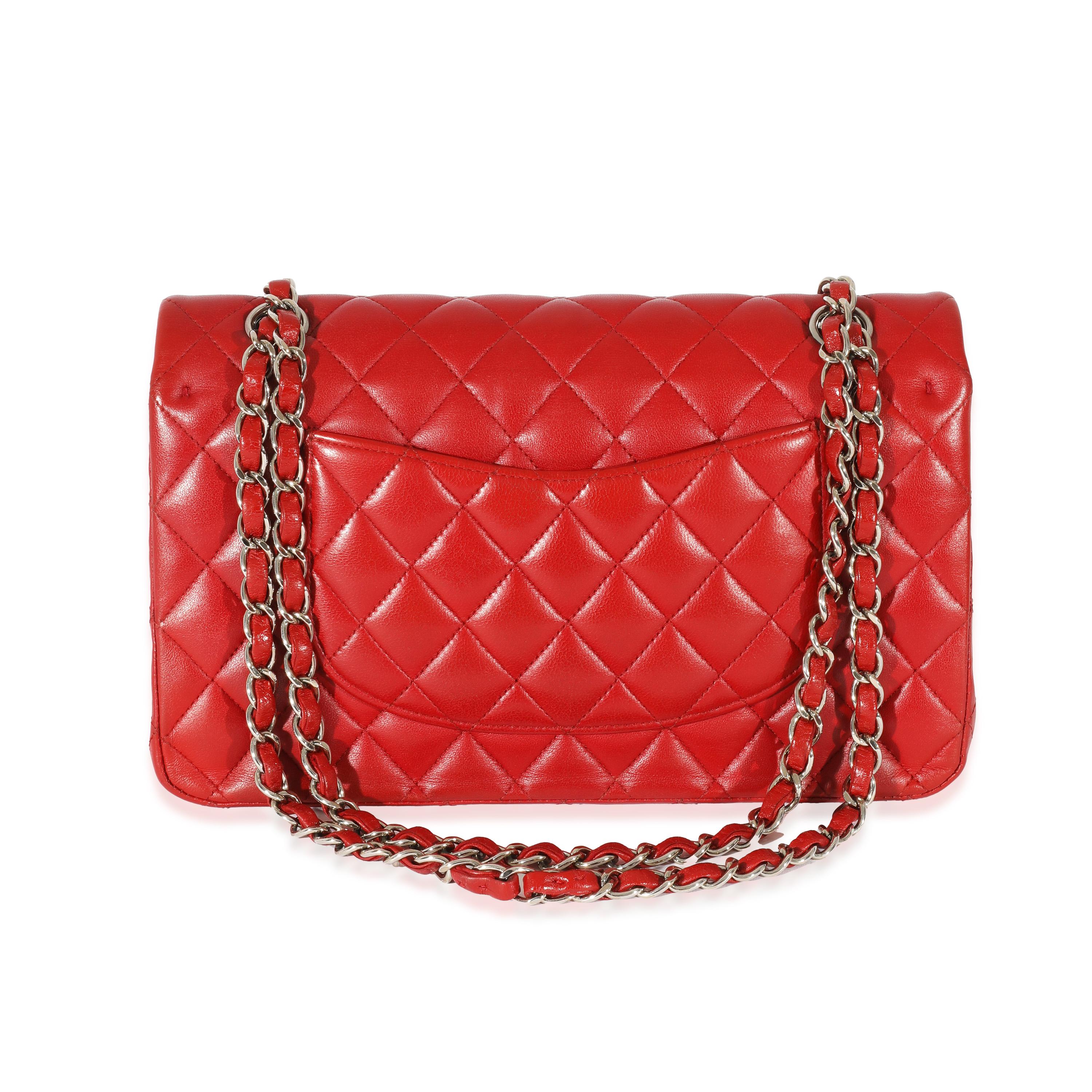 Chanel Red Quilted Lambskin Medium Classic Double Flap Bag In Excellent Condition For Sale In New York, NY