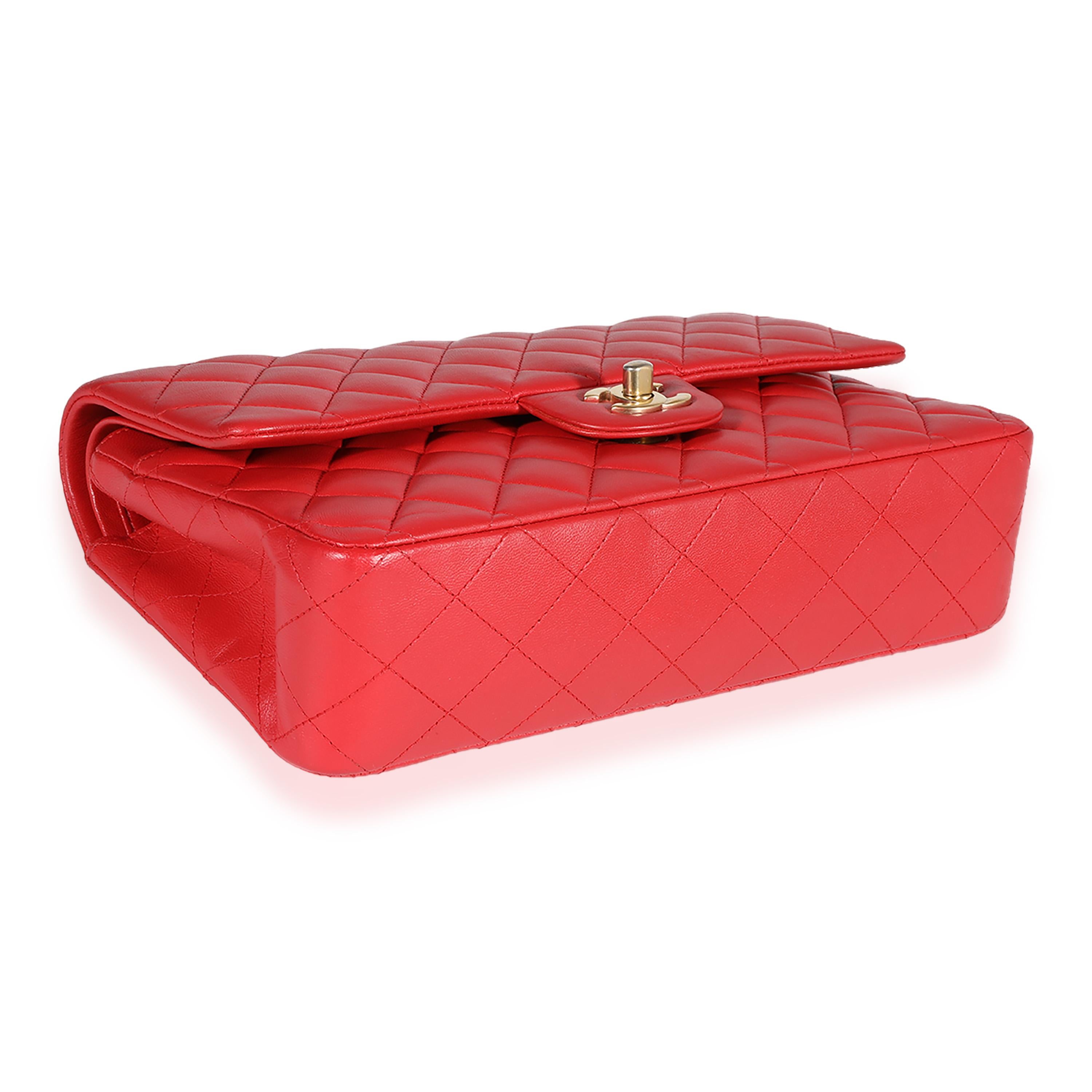 Women's Chanel Red Quilted Lambskin Medium Classic Double Flap Bag