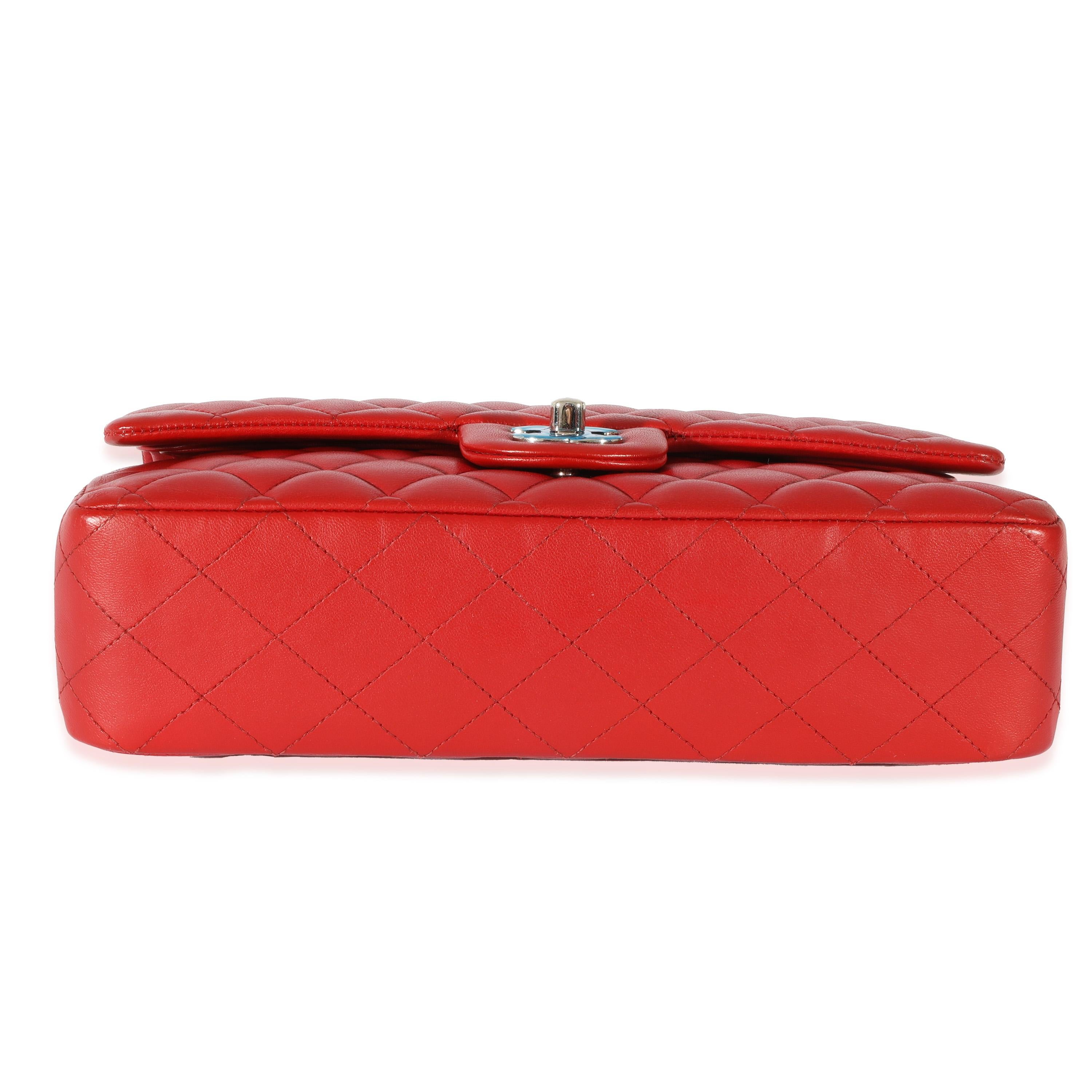 Chanel Red Quilted Lambskin Medium Classic Double Flap Bag For Sale 3