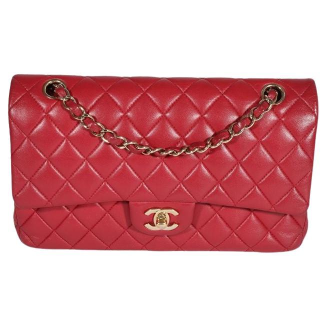 Chanel Red Quilted Lambskin Medium Classic Double Flap Bag For Sale