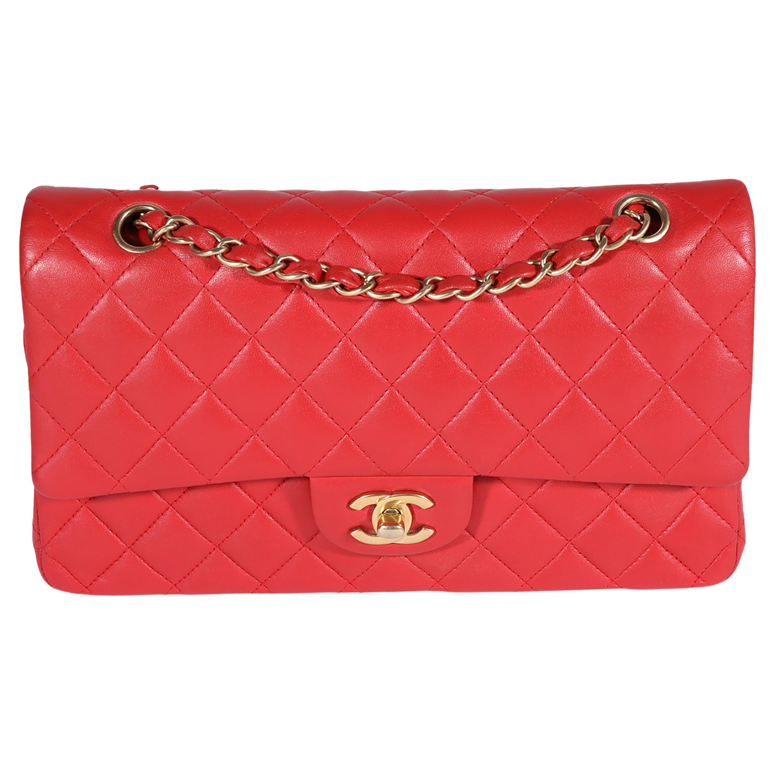 Chanel Red Quilted Lambskin Medium Classic Double Flap Bag For Sale at  1stDibs
