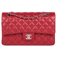CHANEL Red Quilted Lambskin Medium Classic Double Flap Bag