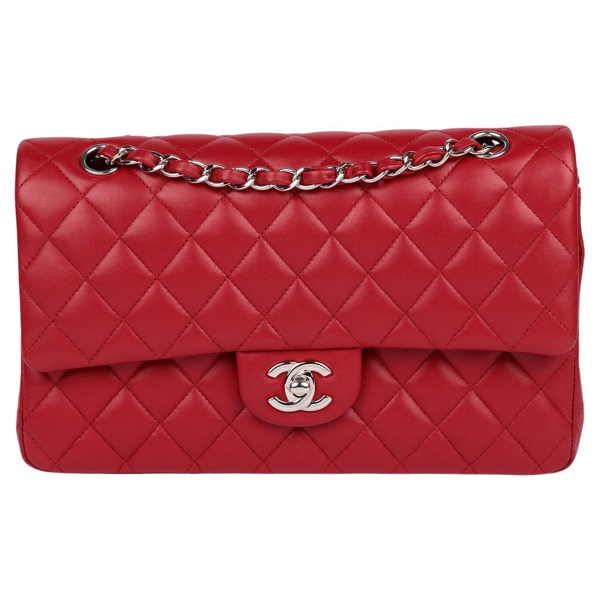 Chanel Red Quilted Lambskin Medium Classic Double Flap Bag For Sale