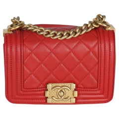 Chanel Red Quilted Lambskin Mini Boy Bag