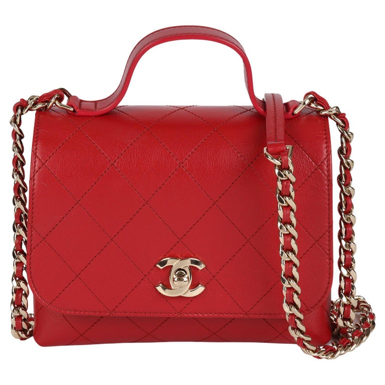 CHANEL Red Quilted Lambskin Mini Classic Top Handle Flap Bag For Sale at  1stDibs