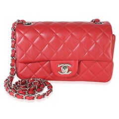 Chanel Red Quilted Lambskin Mini Rectangular Classic Flap Bag