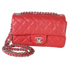 Chanel Red Quilted Lambskin Mini Rectangular Classic Flap Bag