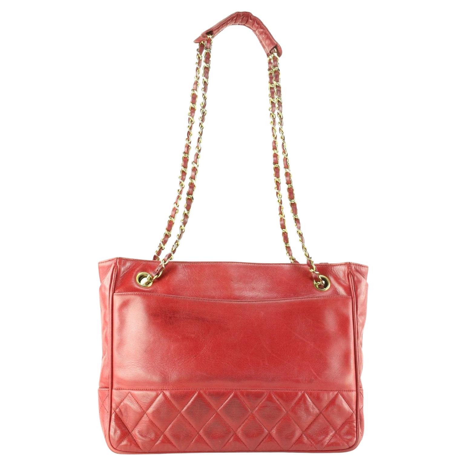 Chanel Red Quilted Lambskin Shopper Chain Tote GHW 3CAS0419