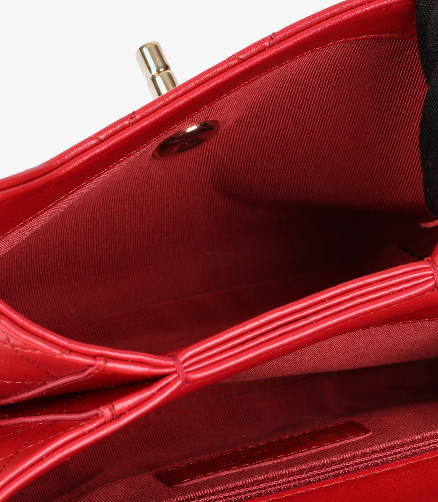 Chanel Red Quilted Lambskin Small Double Pocket Top Handle Flap Bag For Sale 7
