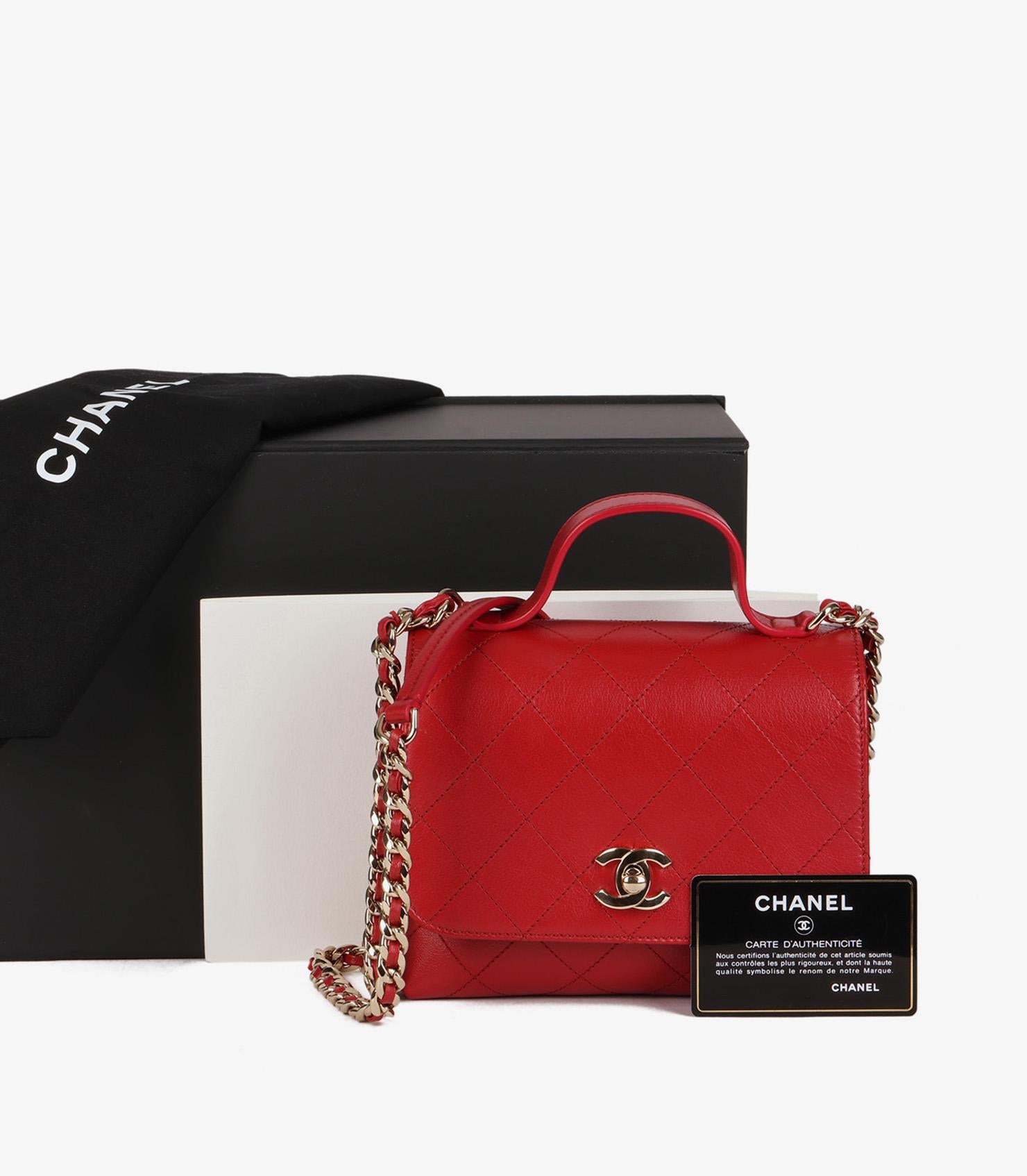 Chanel Red Quilted Lambskin Small Double Pocket Top Handle Flap Bag For Sale 8