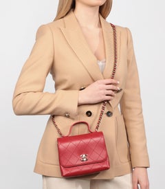 Chanel Red Quilted Lambskin Small Double Pocket Top Handle Flap Bag