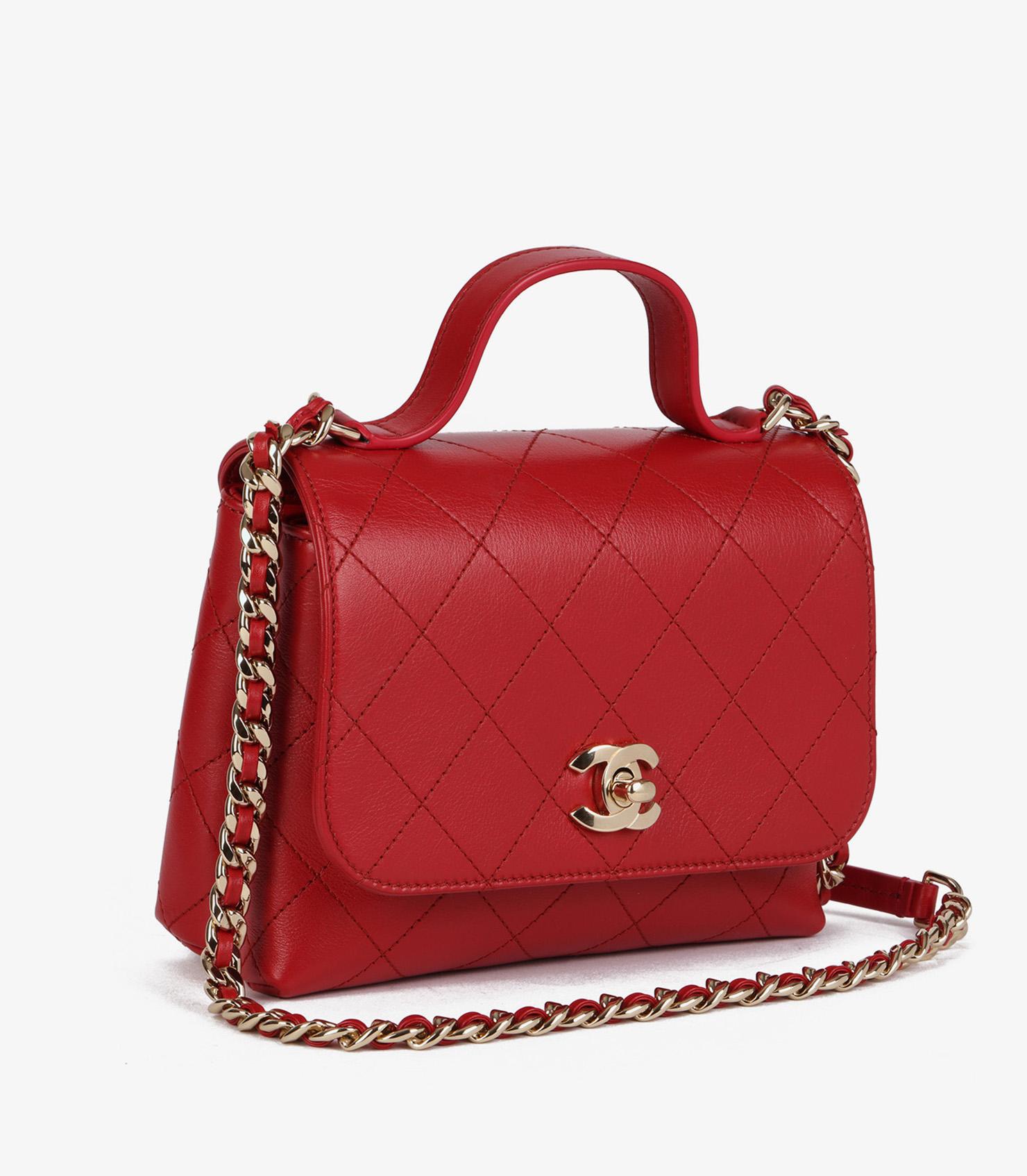 Chanel Red Quilted Lambskin Small Double Pocket Top Handle Flap Bag In Excellent Condition For Sale In Bishop's Stortford, Hertfordshire