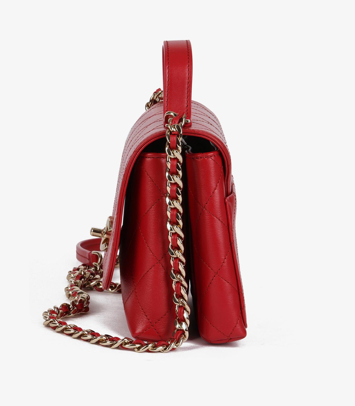 Chanel Red Quilted Lambskin Small Double Pocket Top Handle Flap Bag For Sale 1
