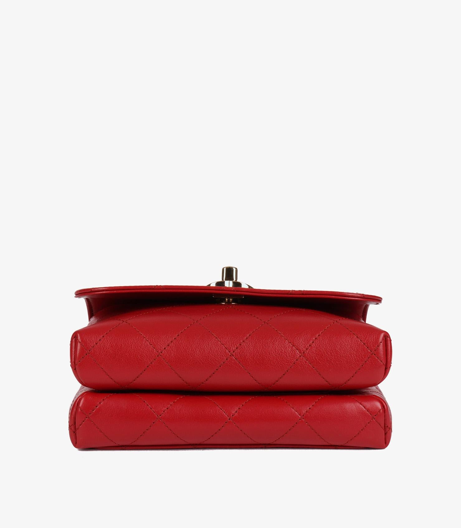 Chanel Red Quilted Lambskin Small Double Pocket Top Handle Flap Bag For Sale 2
