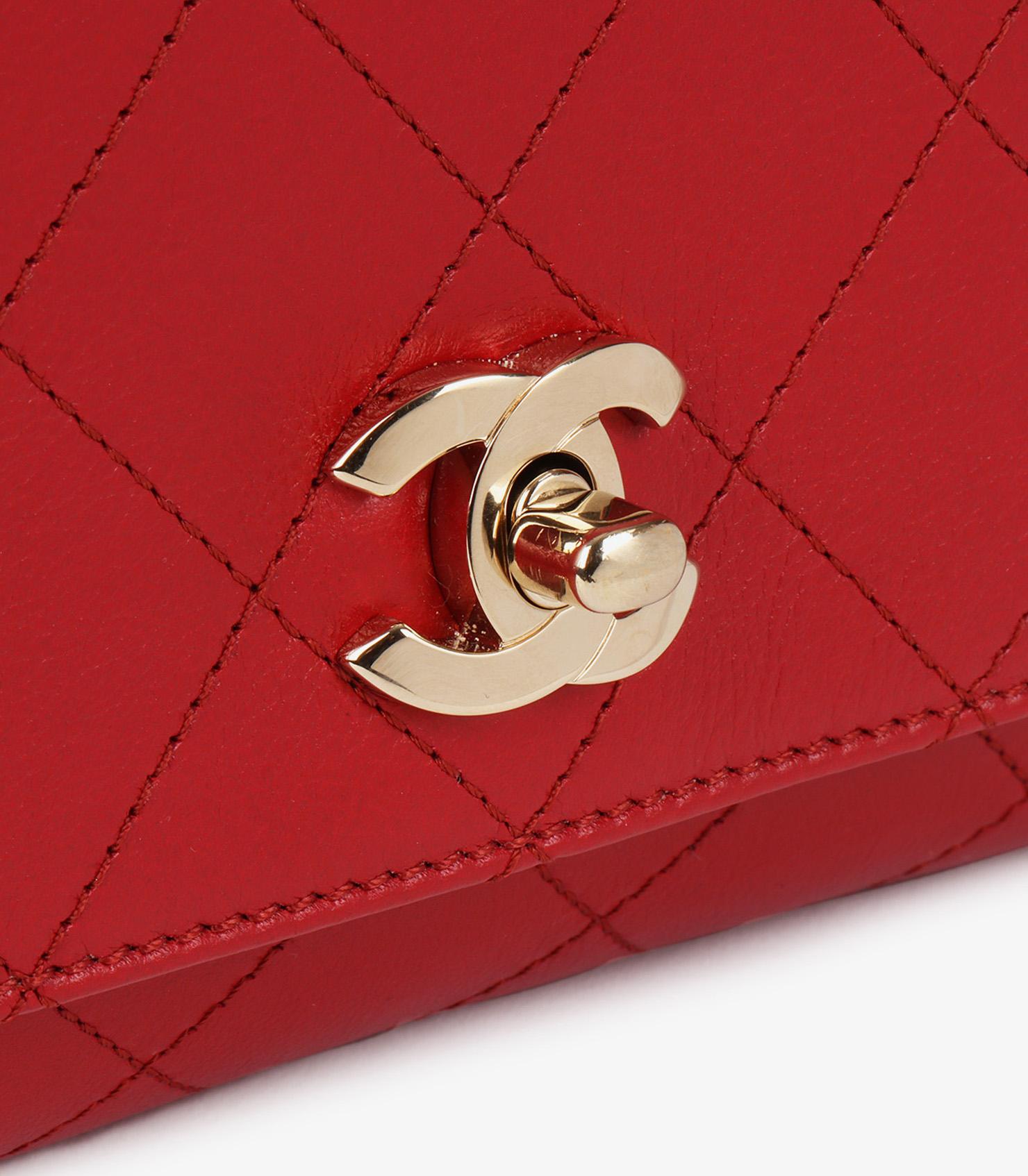 Chanel Red Quilted Lambskin Small Double Pocket Top Handle Flap Bag 3