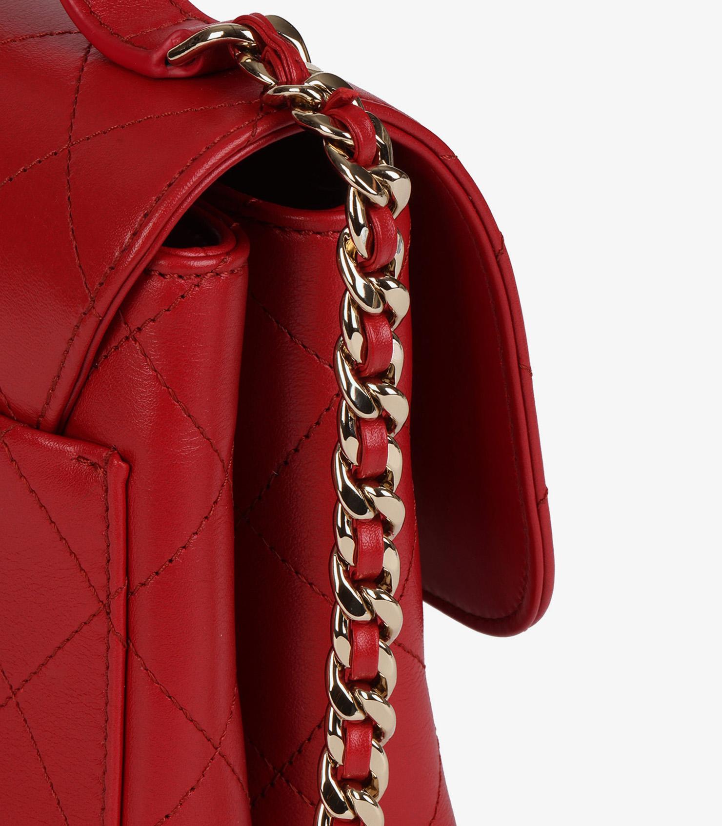 Chanel Red Quilted Lambskin Small Double Pocket Top Handle Flap Bag For Sale 4