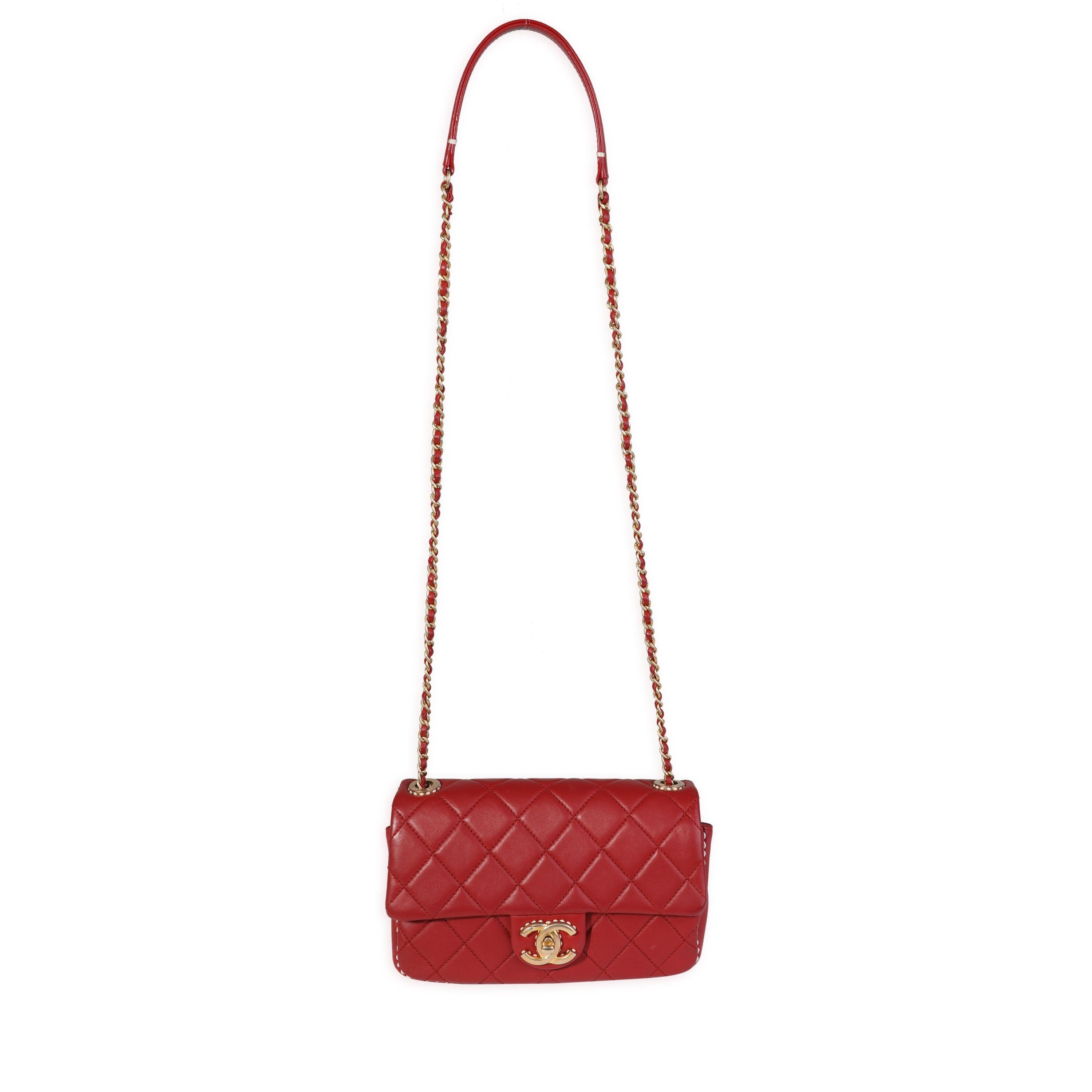 Listing Title: Chanel Red Quilted Lambskin Small Stitched Single Flap Bag
SKU: 120693
Condition: Pre-owned (3000)
Handbag Condition: Very Good
Condition Comments: Very Good Condition. Scuffing to leather. Shape loss due to wear.
Brand: Chanel
Model: