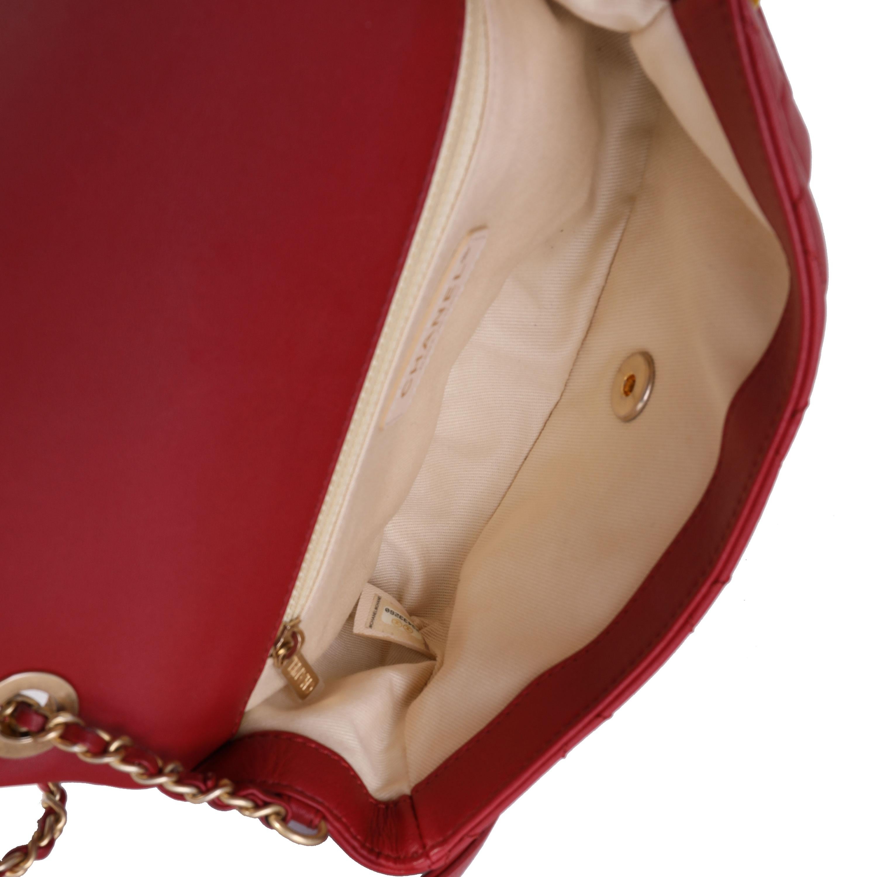 Chanel Red Quilted Lambskin Small Stitched Single Flap Bag 1